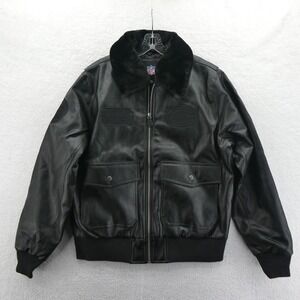 Green Bay Packers Jacket Mens Large Black Faux Leather Aviator Collar Vtg Y2K